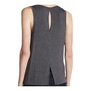 Halogen Charcoal Grey Tank Top with Back Cut Out & Hem Slit Rayon/Elastane B…